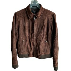 Talbots Suede leather women’s zip up bomber  chocolate brown Jacket 10P